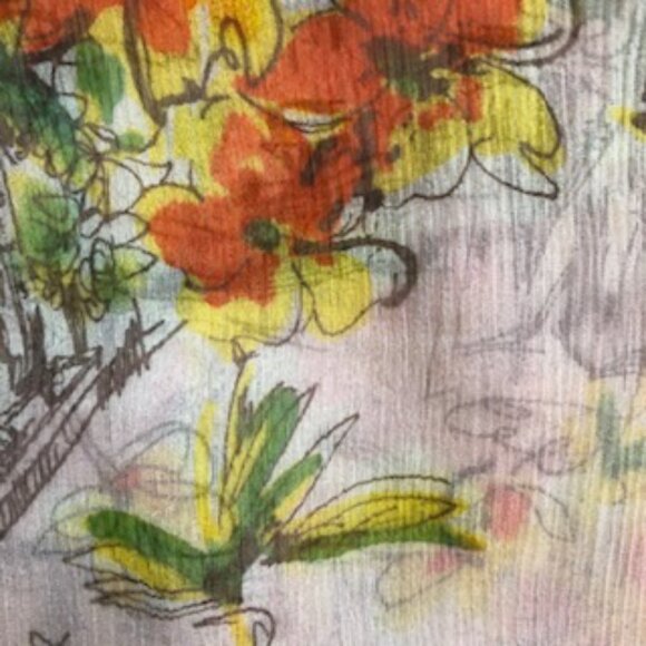 3/$15 Portland Artist Dana Herbert Oblong Silk Scarf Orange Yellow Buildings - Picture 3 of 5